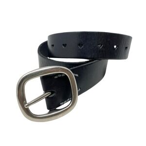 American Eagle Womens Genuine Soft Leather Black Belt Size Medium Heart Holes